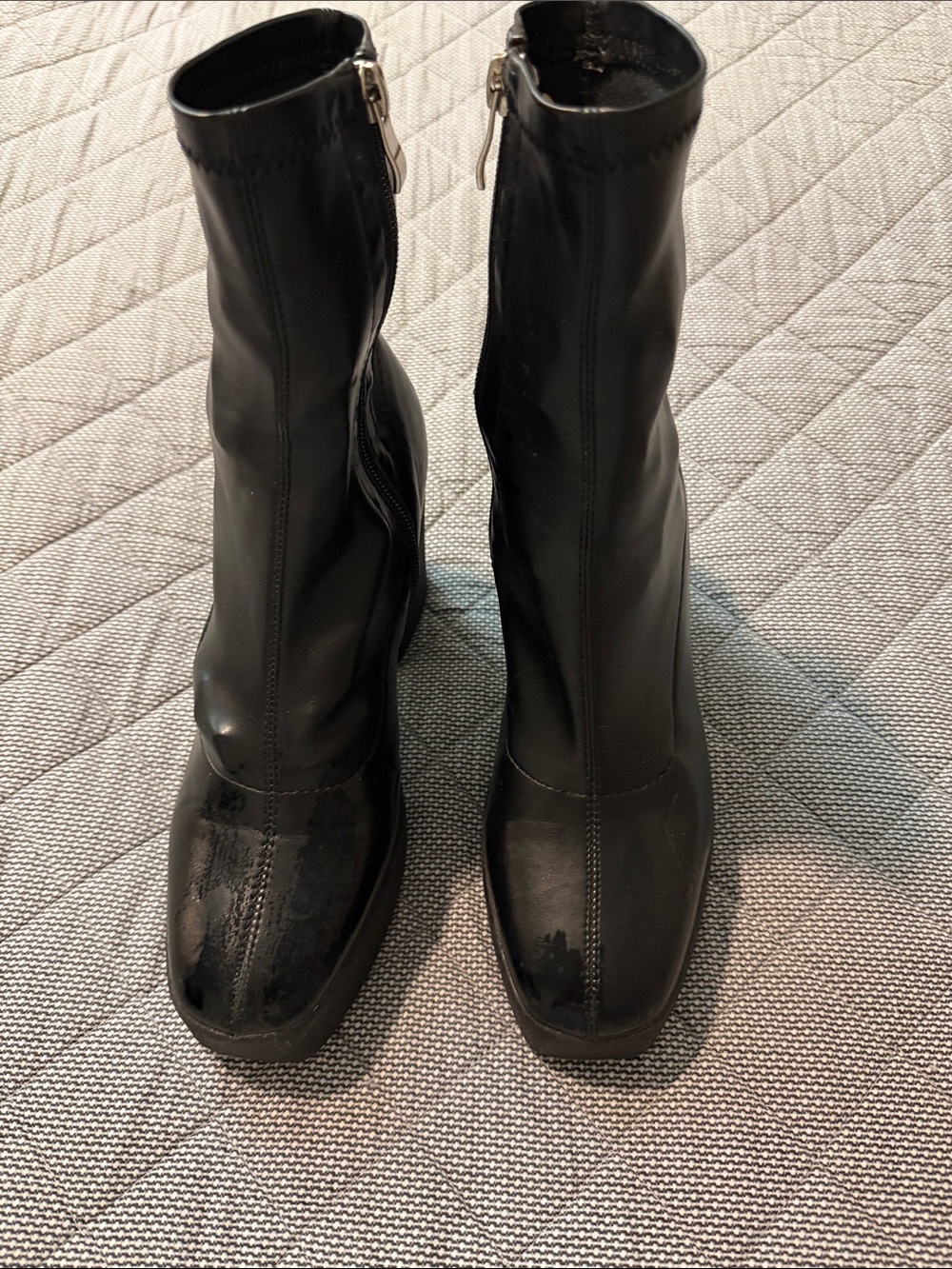 Women's Black Zip-Up Square Toe Ankle Booties